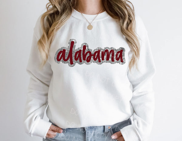 Alabama Red And Silver Faux Sequin And Glitter Transfer Sheet