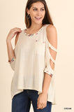 Cutout Sleeve Top with Pocket
