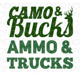 Camo Bucks Ammo & Trucks - Dye Sub Heat Transfer Sheet