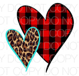Leopard and Buffalo Plaid Hearts - Dye Sub Heat Transfer Sheet