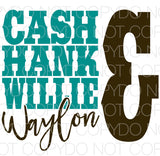 Cash Hank Willie & Waylon - Dye Sub Heat Transfer Sheet