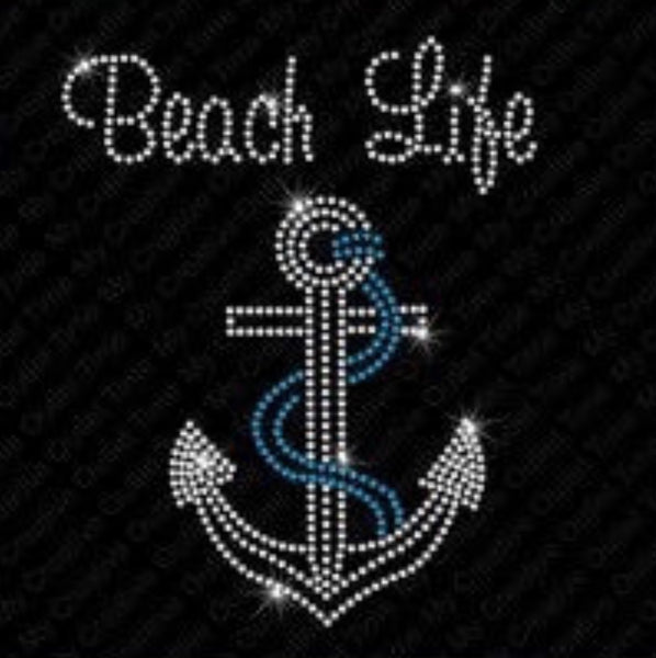 Beach Life 6.22"x7.7" Rhinestone Iron On Transfer