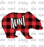 Buffalo Plaid Bear Aunt - Dye Sub Heat Transfer Sheet
