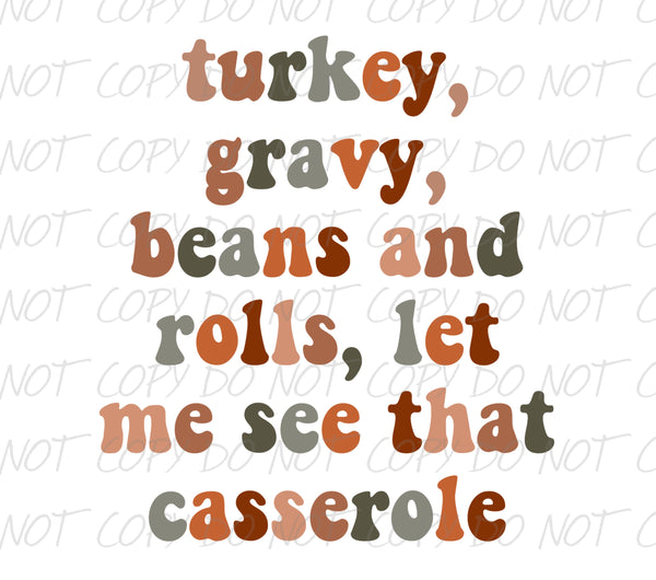 Turkey Gravy Beans and Rolls Let Me See That Casserole Transfer Sheet