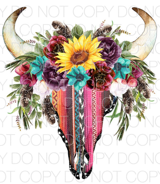 Serape Bull Skull Transfer Sheet