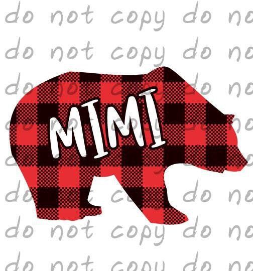 Buffalo Plaid Bear Mimi - Dye Sub Heat Transfer Sheet