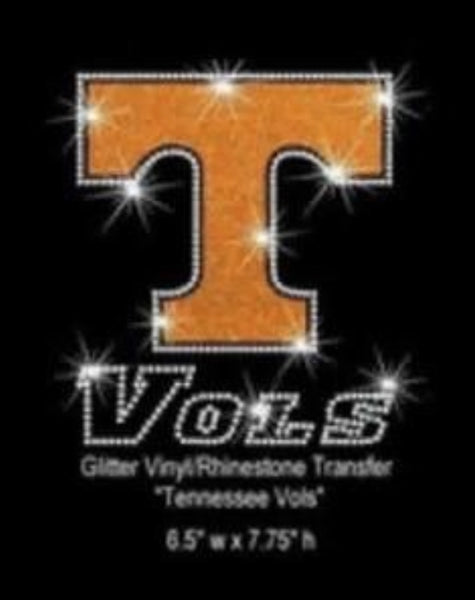 Tennessee Vols 6.5"x7.75" Glitter Vinyl and Rhinestone Iron On Transfer