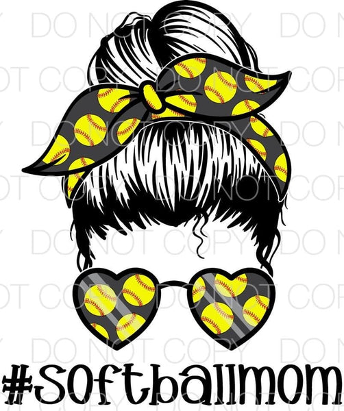 Softball Mom Messy Bun Transfer Sheet