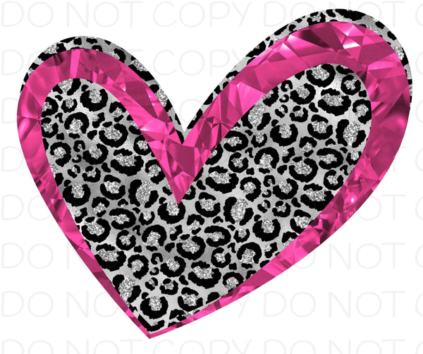 Silver Leopard Heart - HTV Transfer