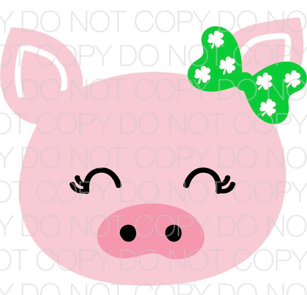 St Paddy Pig with Hair Bow - HTV Transfer
