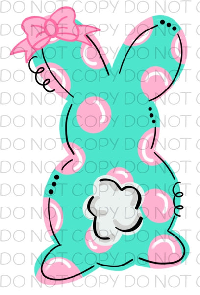Pink blue polka dot bunny - HTV Transfer