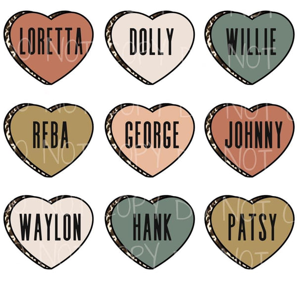 Country Singer Conversation Hearts Transfer Sheet