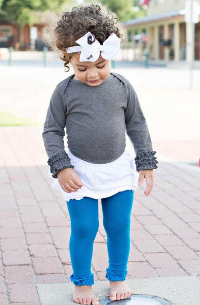 Ruffle Butts Charcoal Heather Ruffled Long Sleeve Layering Bodysuit