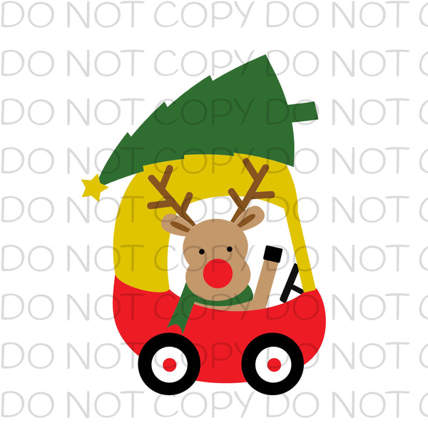 Rudolph in cozy coupe - Dye Sub Heat Transfer Sheet