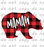Buffalo Plaid Bear Mamaw - Dye Sub Heat Transfer Sheet