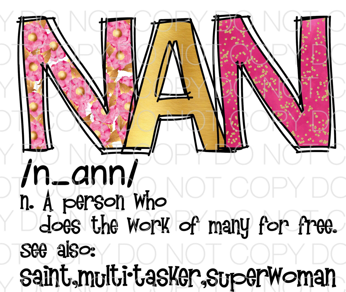 Nan Lettering Nan description pink - Dye Sub Heat Transfer Sheet – Pretty Lil Things ...
