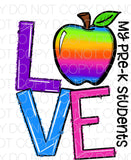 Love My PreK Students - Dye Sub Heat Transfer Sheet